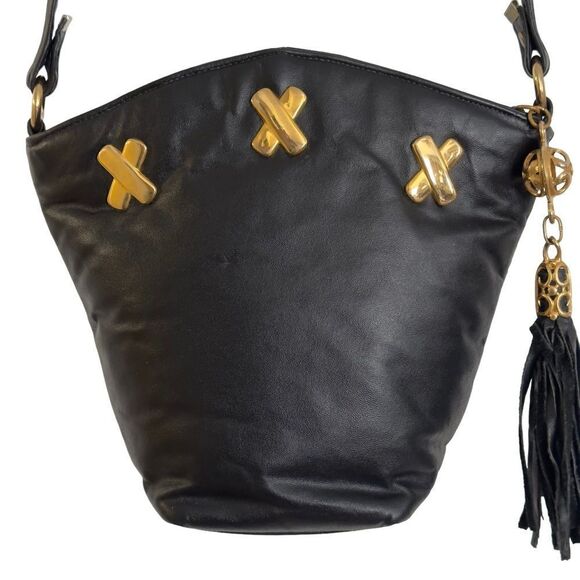 PINKY Genuine Leather Small Black Bucket Crossbody Bag - Picture 2 of 15